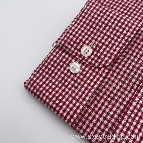 Red checked TC hidden button-down shirt